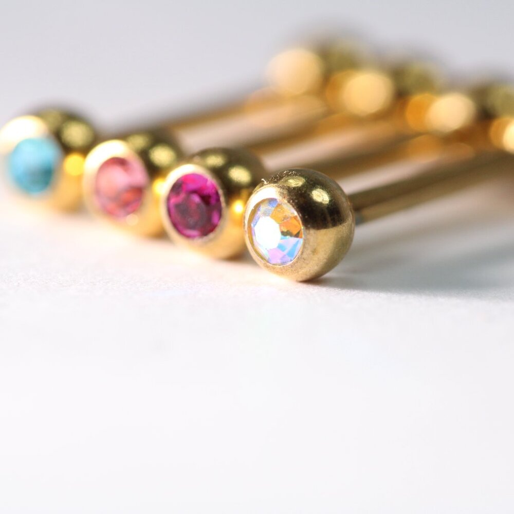 Set Of Four Barbells Piercings Gold Plated Surgical Steel New View 2